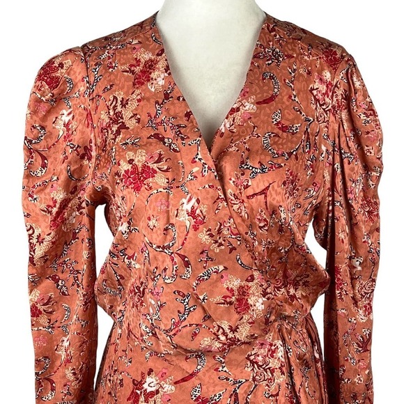 ISABEL ETOILE MARANT BAIKAL FLORAL JACQUARD WRAP DRESS PINK NWT WOMEN'S SIZE 34 - Picture 4 of 16